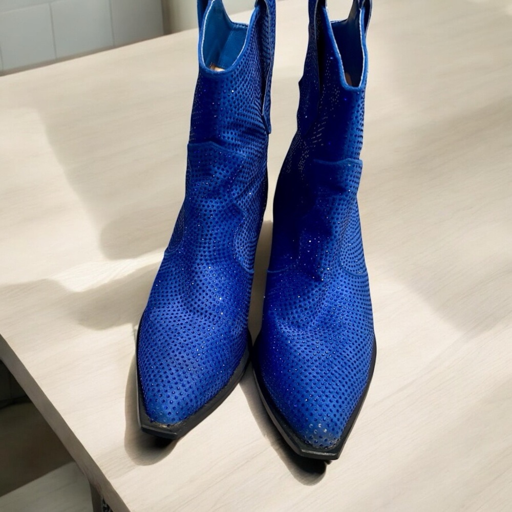 Blue Rhinestone Women's Ankle Boots